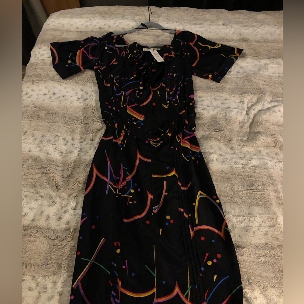 : : PRADA Silk Off Shoulder Multicolor Fun Print Dress : :​ - Picture 8 of 16